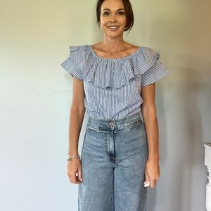 Blue and white striped cotton top.